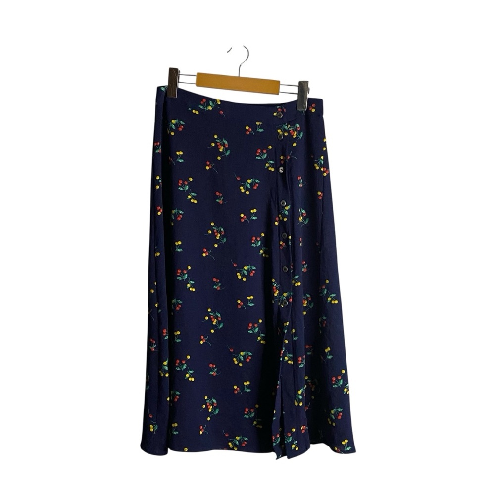 Good Luck Gem Women's Blue Casual Floral Button-Down Midi Skirt